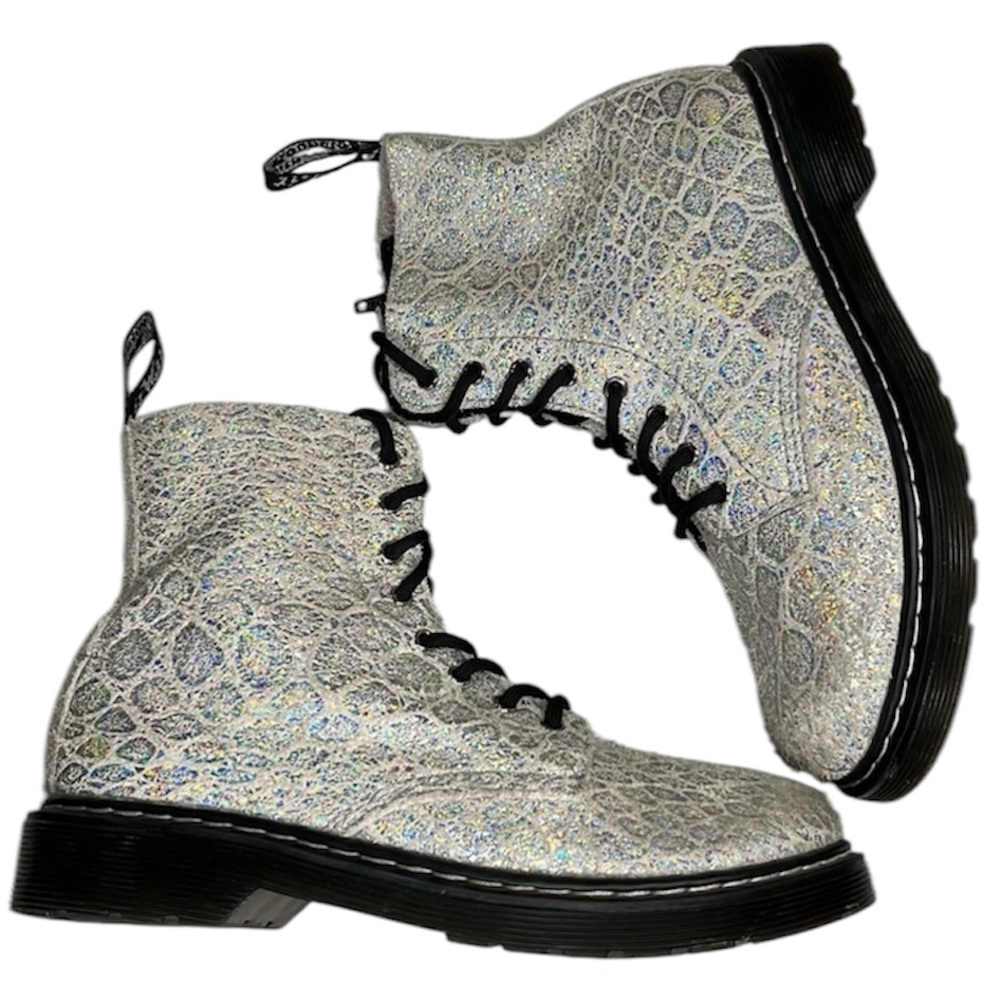 Dr Martens 1460 Paschal J Iridescent Suede Snake Print Moto/Combat Boots